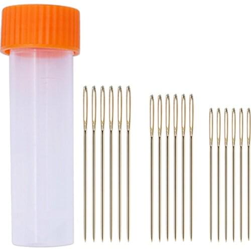 18PCS 34/37/40MM Gold-plated Large-Eye Pullthrough Needle Sewing Stitching Knitting Embroidery Tools DIY Needlework Home Crafft