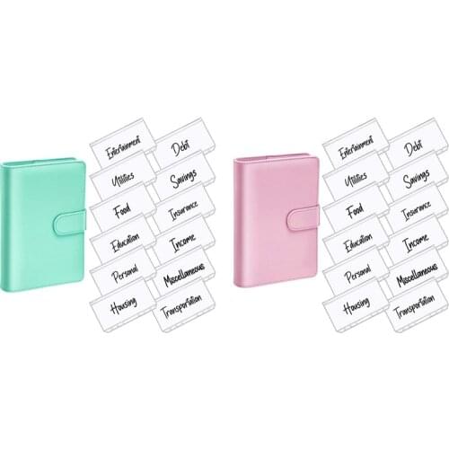 2Set A6 PU Leather Notebook Magnetic Personal Planning Binder With 12 Binder Pockets Binder Zipper Folder C & B