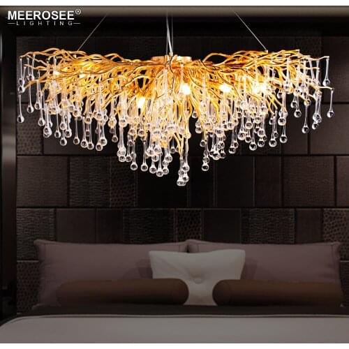 2019 Luxurious Crystal Pendant Light Modern Popular Gold Color G9 Crystal Rectanglsuspension Lustre for Restaurant Hotel Project