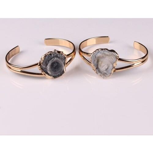 Wholesale 6pcs/lot Gem Semi Precious Stone Beads Bracelet Unisex Inspired Open Cuff Bangles Milky Way Natural Stone Bangle Free