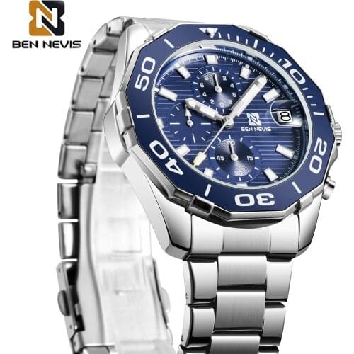 Mens Quartz Watches BENNEVIS Top Brand Luxury Watch Mens Automatic Date Fashion Stainless Steel Waterproof Luminous Wristwatch
