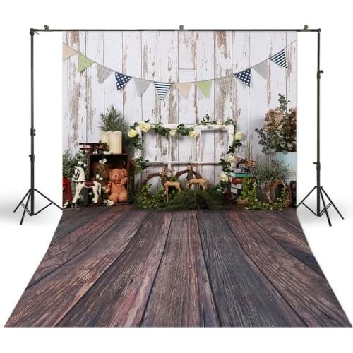 Woo Wall Background Wood Grainy Floor Backdrop Teddy Bunting Newborn Baby Christmas Portrait Photo Studio Booth Spring Banner