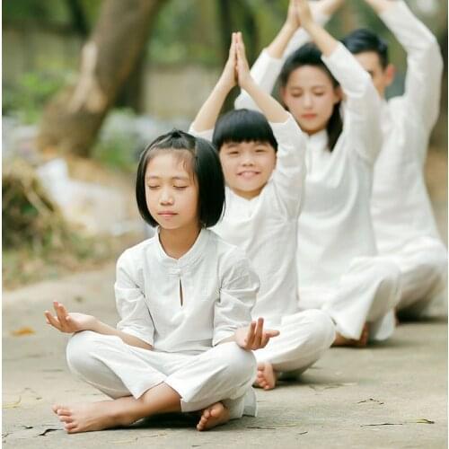 Kids high quality cotton&linen boy&girls yoga suits kung fu clothing white