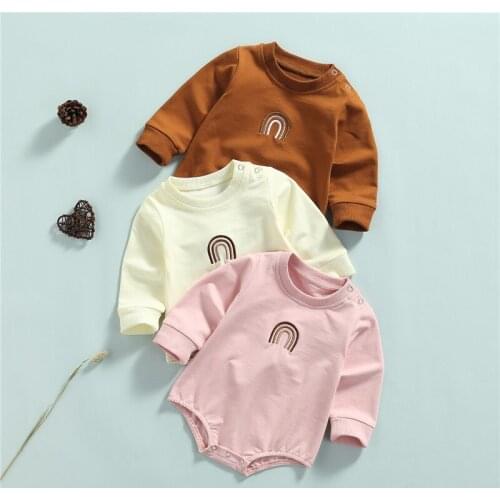 Vintage Baby Girls Rompers Autumn Cotton Boys Girls Rainbow Print Long Sleeve Romper Spring Newborn Baby Girls Clothes Outfits