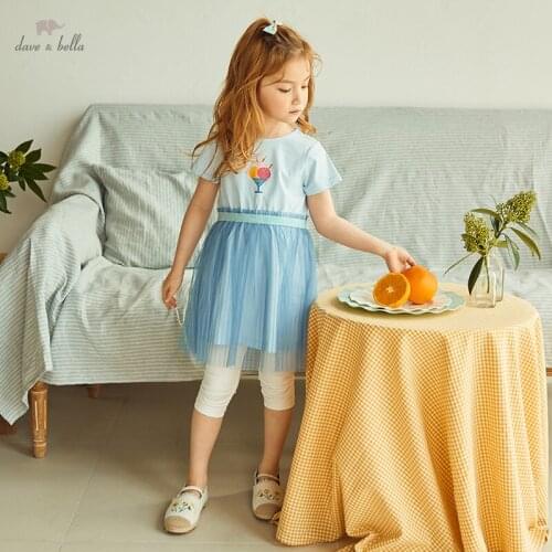 DKH17324 dave bella summer girls 5Y-13Y fashion cartoon mesh cute draped dress children sweet dress kids infant lolita clothes