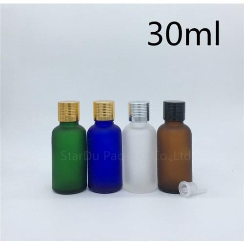 Travel bottle 30ml Green blue amber transparent frosted Glass Bottle, 30cc Vials Essential Oil Bottle with cap