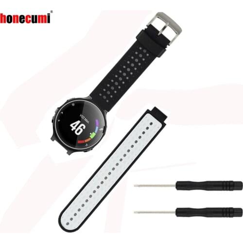 Honecumi Bands Replacement for Garmin Forerunner 235 220 230 620 630 735XT Black with White Soft Silicone Wristband Bracelet