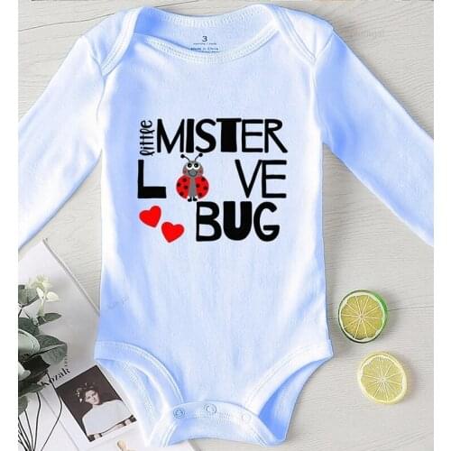 Toddler Jumpsuits Printing Little Mister Love Bug Bodysuit for Newborns Cotton Baby Girl Winter Clothes Kids Shower Gifts