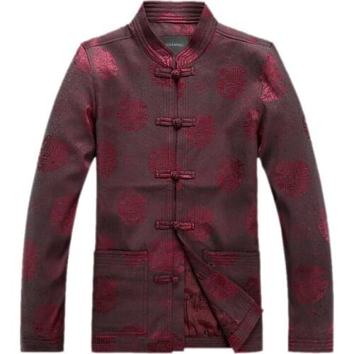 Middle-aged Chinese tunic suit men jacket spring autumn men blazer Long sleeve coats mens Tang suit Chinese style stand collar