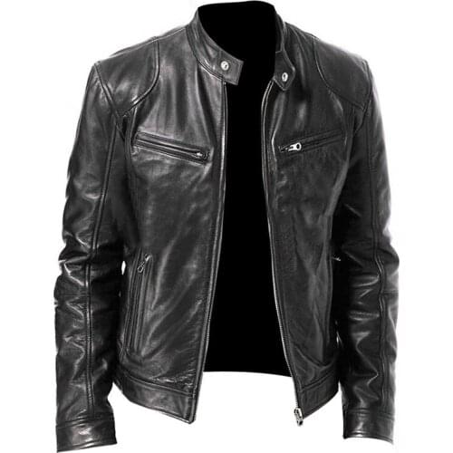 5XL Autumn New Stand-up Collar Fashion Casual Leather Jacket Man/Motorcycle Slim Zipper Jacket Windproof Warm faux leather Coats