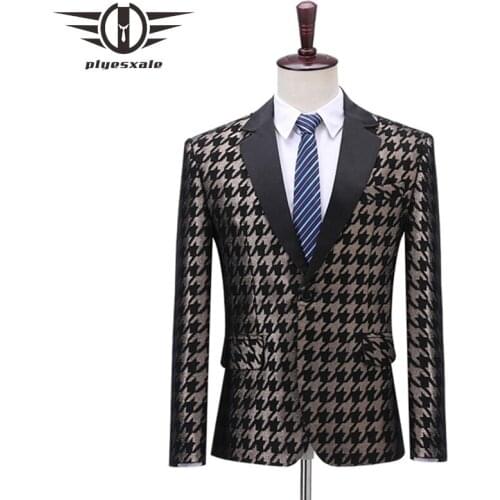 Leopard Houndstooth Pattern Fashion Jacquard Blazer For Men Slim Fit Mens Casual Blazer Jacket Bar DJ Banquet Prom Blazers Q614