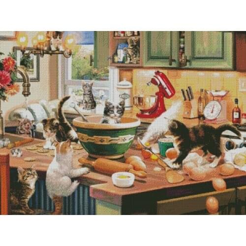 Top new Embroidery Counted Cross Stitch Kits Needlework Crafts 14 ct DMC DIY Arts Handmade Decor - cat family