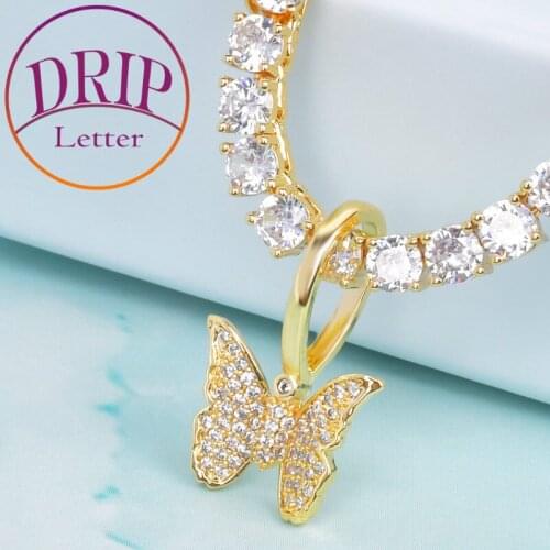 Mini Butterfly Pendant Animal Necklace Gold Color Zircon Mens Hip Hop Copper Plated Jewelry