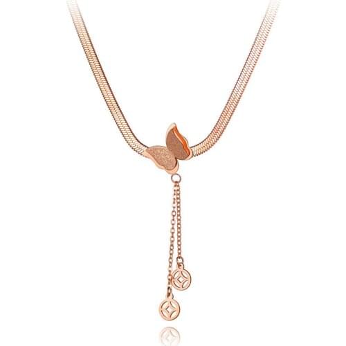 Fashion Stainless Steel Butterfly Snake Necklaces Jewelry Ethnic Tassel Animal Charm Pendant Necklace For Women N20018