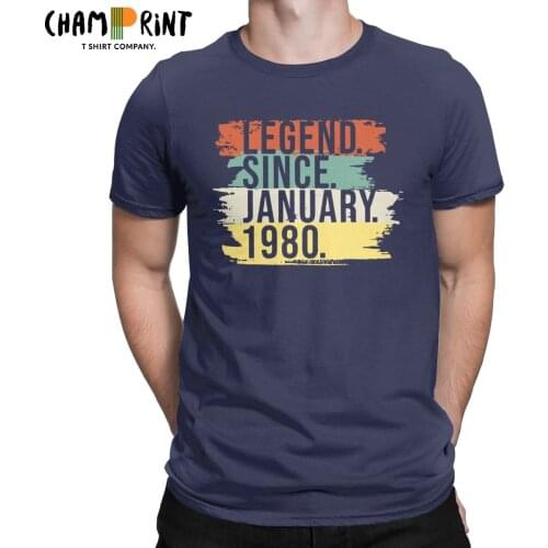 Mens T-Shirt 40th Anniversary Legend Since January 1980 Hipster Pure Cotton Tee Shirt Short Sleeve T Shirt Round Collar Tops
