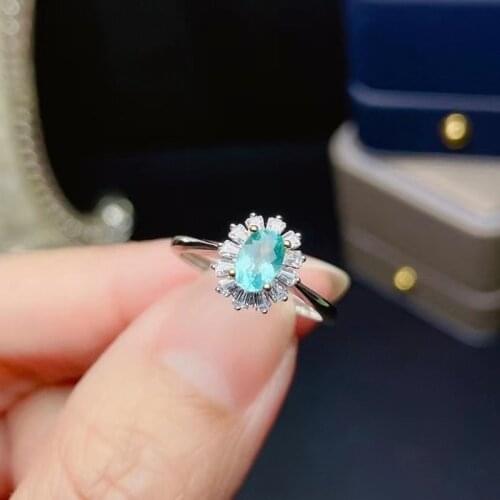 Natural Apatite Ring 4*6mm Oval Cut Genuine Blue Gemstone Fine Jewelry for Girl Anniversary Gift Real 925 Sterling Silver