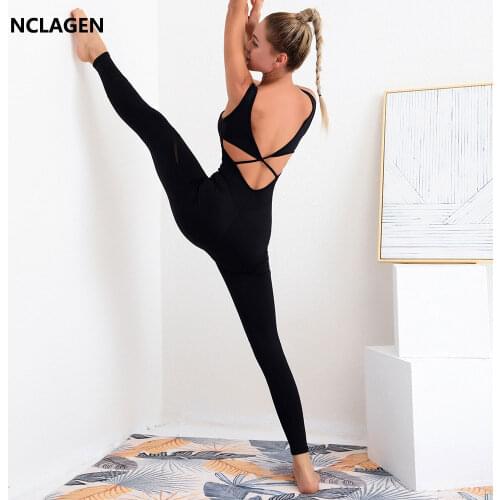 NCLAGEN One Piece Yoga Suit Women Hot Selling Sexy Fitness Backless Set Dance Sport Bodysuit Slim GYM Workout Siamese Sportswear