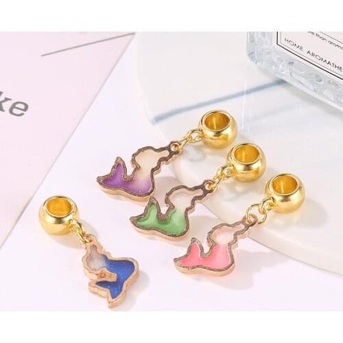 New Original Free Shipping Silver Plated Bead Alloy Mermaid Dangle Charm Enamel Fit Bracelet Necklace DIY Women Jewelry