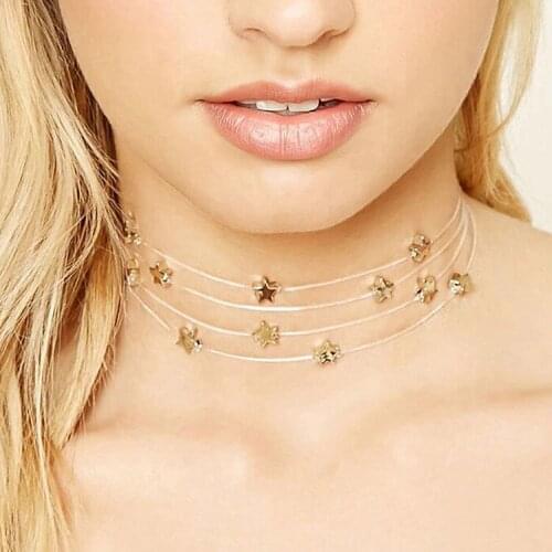 New Fine Chic Transparent Fish Thread Multilayer Chokers For Women Fashion Gold Silver Color Stars Collars Necklaces Jewelry