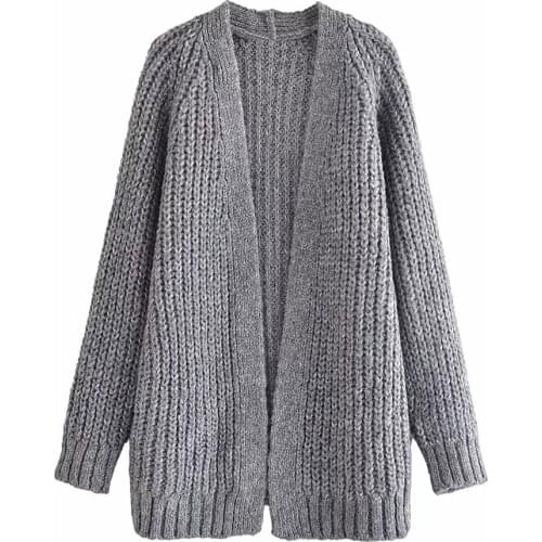 XIKOM 2021 Autumn Women Dark Gray Long Casual Knitted Cardigan ​Female Vintage Loose Streetwears Lady Knitted Sweater Top