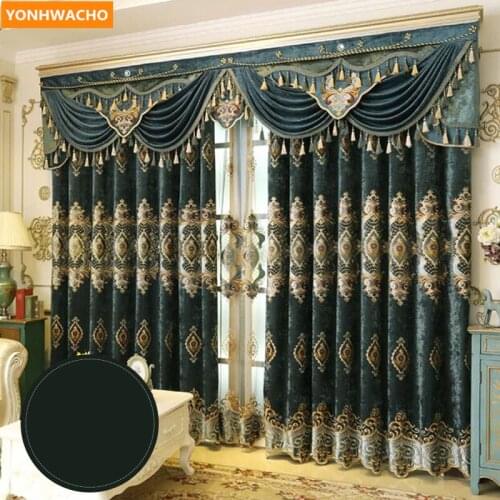 Custom curtains European thick chenille patch velvet embroidered screens luxury cloth blackout curtain tulle valance drapes N901