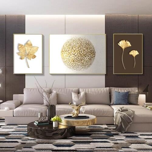 Abstract Gold Moon Planet Geometry Poster And Print Plant Leaves Canvas Painting Living Room Background Wall Decorative Picture