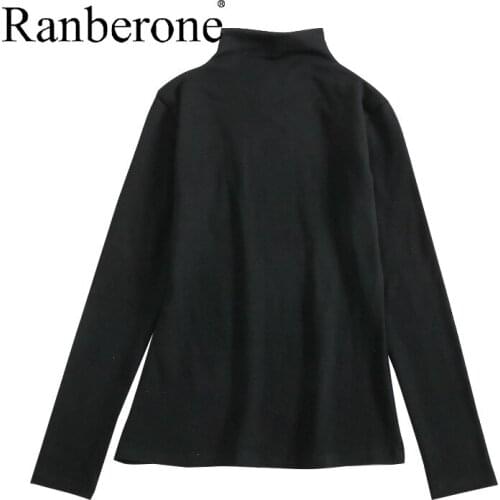 Ranberone Winter Autumn Turtleneck Female T-shirt Crop Long Sleeve Top Basic Bottoming 2020 Women Warm Tops Shirt Size M-2XL