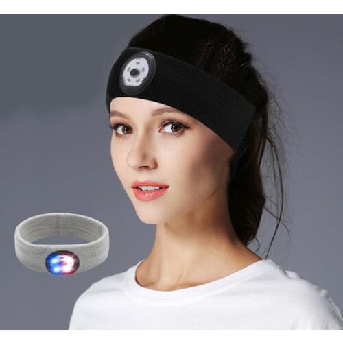Stretch Headband Sports Running Hairband LED Headlamp Workout Sweatband Wrap