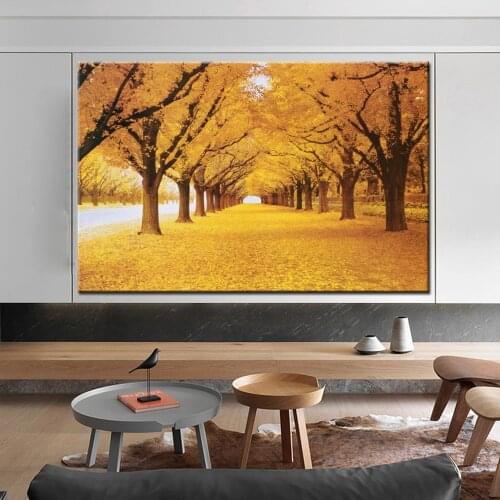 Realist Ginkgo Tree Canvas Painting On The Wall Sunset Landscape Defoliation Wall Posters Canvas Pictures For Living Room Decor