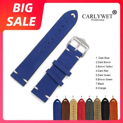 CARLYWET Luxury Watch Band 20 22 24mm Leather For Rolex Omega Submariner Daytona Panerai Cowhide Suede Black Vintage Watch Belt
