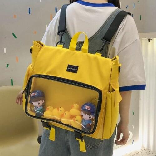 Bag for Teenage Girls Backpack Women Transparent Pocket Schoolbags DIY Cute Pins Anime Backpcks Lady Clear ItaBag Mochila