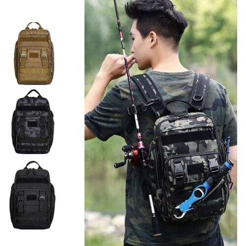 Dual-use Fishing Gear Lure Bag Waterproof Fishing Bag Outdoor Trekking Camouflage Messenger Bag Fishing Tackle Pole Backpack