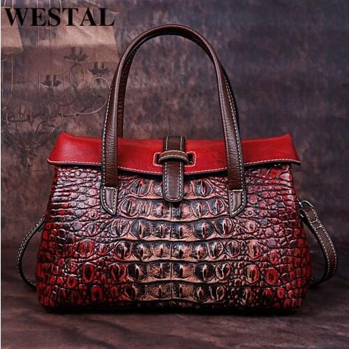 WESTAL womens genuine leather handbag women ladies bag Crocodile pattern handbags designer luxury brand bags briefcase female