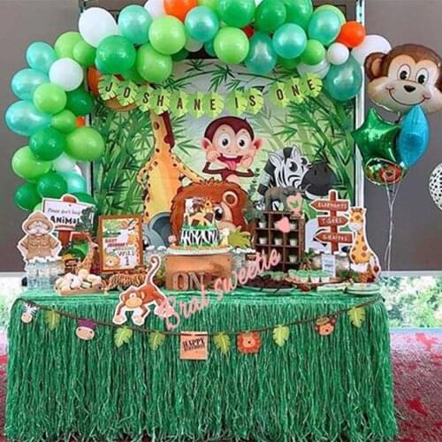 Jungle Party Decorations Grass Table Skirt Dinosaur Safari Happy Birthday Party Table Decoration Supplies Party Favors