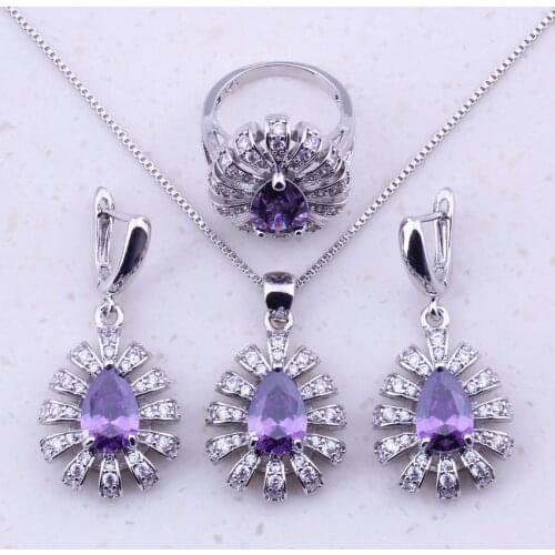 Admirable Purple Crystal & Cubic Zircon Sterling Jewelry Sets For Women Party Fashion Jewelry J0033