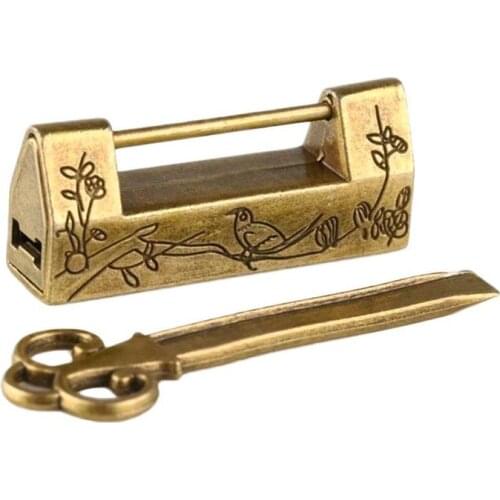 Mini Zinc Alloy Chinese Vintage Antique Bronze Keyed Padlock Retro Combination Password Lock Jewelry Box Padlock