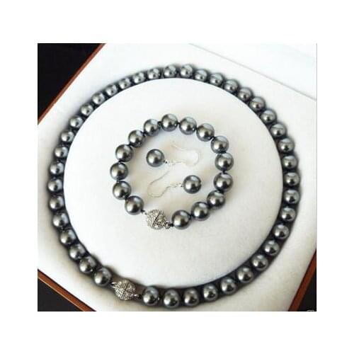 Jewelry AAA+ FASHION 10MM BLACK SOUTH SEA PEARL NECKLACE BRACELET EARRINGS