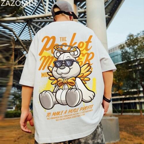 ZAZOMDE Bear t-shirt Men Summer Fashion Short Sleeve Clothing Mens Oversized t-shirts Funny Hip Hop Rap Urban Streetwear Men