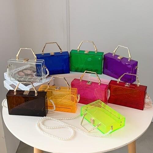 Women Box Acrylic Transparent Handbag Chain Shoulder Buckle Flap Bag Messenger Bag Female Evening Wedding Party Clutch Purse