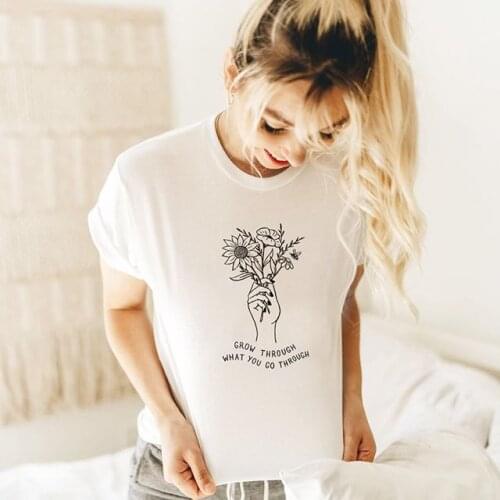 Grow Through What You Go Through Tshirt Women Causal Tumblr Qutes T-shirt Tumblr Graphic Tees Clothes Hipsters Grunge Top