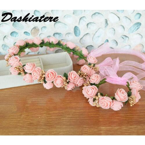 Bridal Flower Girl Hair Band for Pink Gold Wedding Engagement Quinceanera Headpieces PE Foam Rose Head Wreath Birthday Gifts