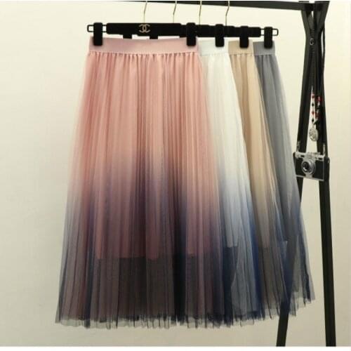 Spring Chic Gradual Color Pleated Skirt Women 2020 High Waist Long Chiffon Midi Women Skirts Womens Tutu Skirts For Women