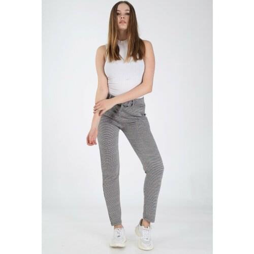 Diaves Women 'S Spring Summer Fashion Gray Plaid Fabric Laced Pantalon