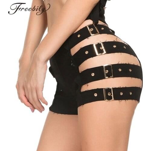 Fashion Mini Short Sexy high waist Shorts Women Side Hollow Out with Buckle Belt Pencil Shorts Summer Party Bar Club Hot Shorts