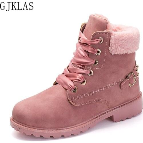 Big Size 43 Snow Boots Women Leather Shoes High Top Ankle Boots for Women Fashion Outdoor Warm Winter Shoes Women Punk Boot