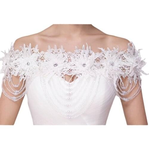 Women Wedding Off Shoulder Shawl Wrap Floral Appliques Pearl Beading Tassels Decorative Shrug Bridal Prom Dress Garment Accessor