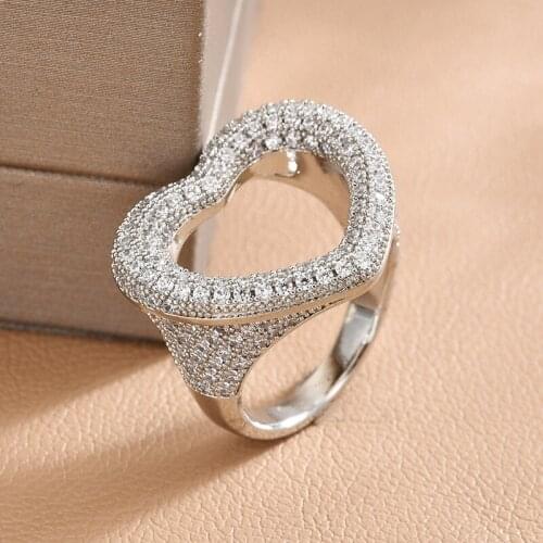 Top Quality Fashion Micro Pave Cubic Zirconia Classic Hollow Heart Silver Ring For Women Wedding Finger Knuckle Jewelry