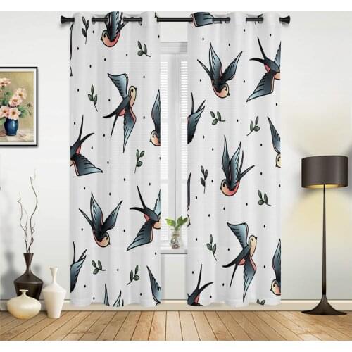 Animal Swallow Branches Leaves Curtains for Bedroom Kids Room Living Room Window Curtain Luxury Curtains for Kitchen