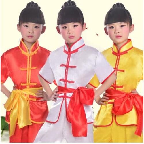 0102) Childrens Martial arts performance costumes girls and boys Kung Fu Long Sleeve taiji folk dance clothing