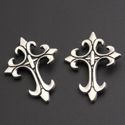 10pcs Silver Color 39x28.5mm Double Cross Charms Religious Beliefs Pendant Fit DIY Jewelry Making Handcrafted Accessories